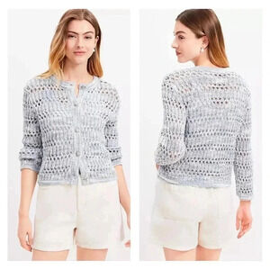 Loft Marled Open Stitch Chunky Soft Knit Crew Neck Sweater